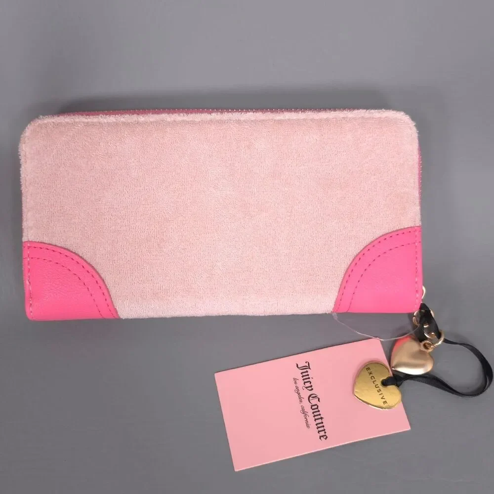 JUICY COUTURE Womens New Wallet Pink Rhinestone Logo Zip Around 13JCD5YMX-TCD